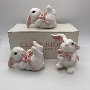 Set Of 3 Vintage Centurion Collection Ceramic White Bunnies Small Easter Spring